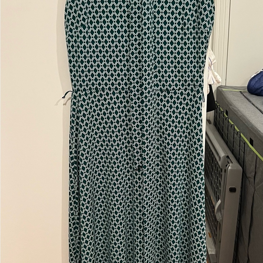 Green and White Geometric Fit & Flare Dress